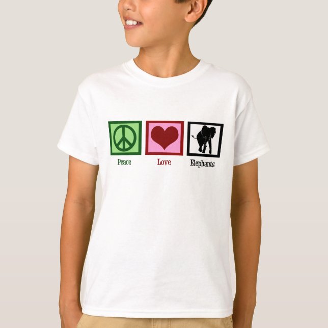 Peace Kärlek Elephants Kids T Shirt (Framsida)