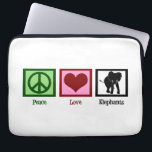 Peace Kärlek Elephants Laptop Fodral<br><div class="desc">En söt elefantgåva med ett söt fredstecken,  hjärta och en blå kvadrat runt en underbar elefantsilhuett.</div>