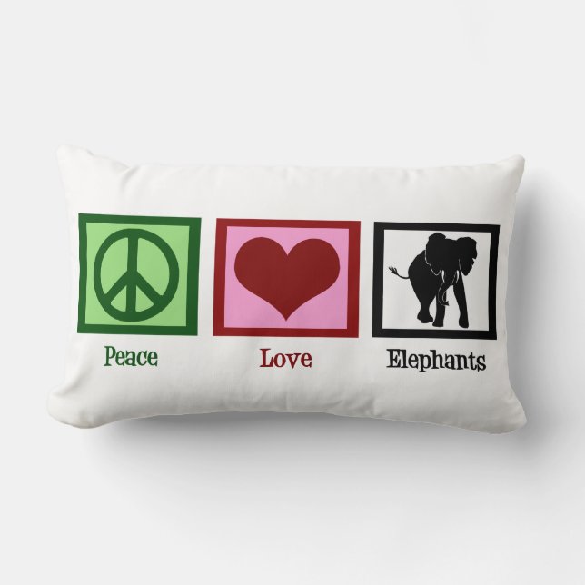 Peace Kärlek Elephants Lumbarkudde (Framsida)