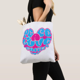 Peace Kärlek Faith Joy Aqua Rosa Heart Retro Tote Tygkasse