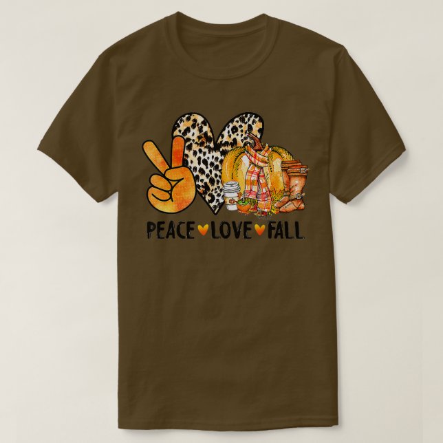 Peace Kärlek Fall Leopard Pumpkin Autumn Lycklig T Shirt (Design framsida)