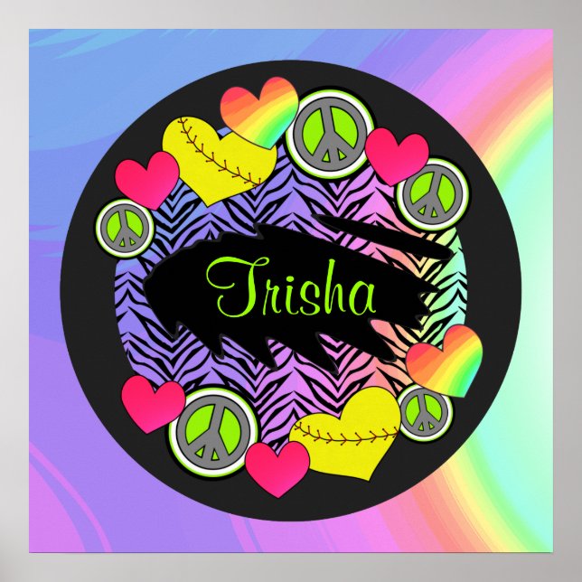 Peace Kärlek Fastpitch Softball Poster (Framsidan)