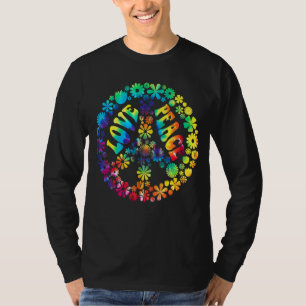 Peace Kärlek Flowers Fredstecken Tie Dye T Shirt