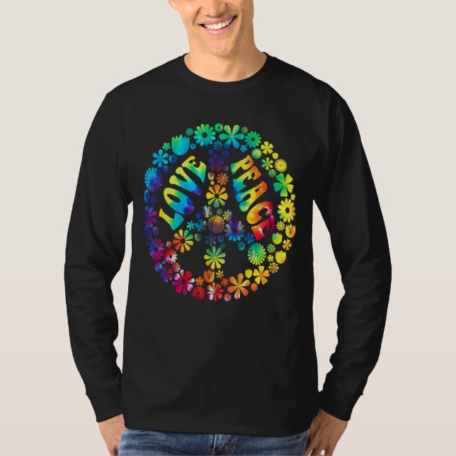 Peace Kärlek Flowers Fredstecken Tie Dye T Shirt (Framsida)
