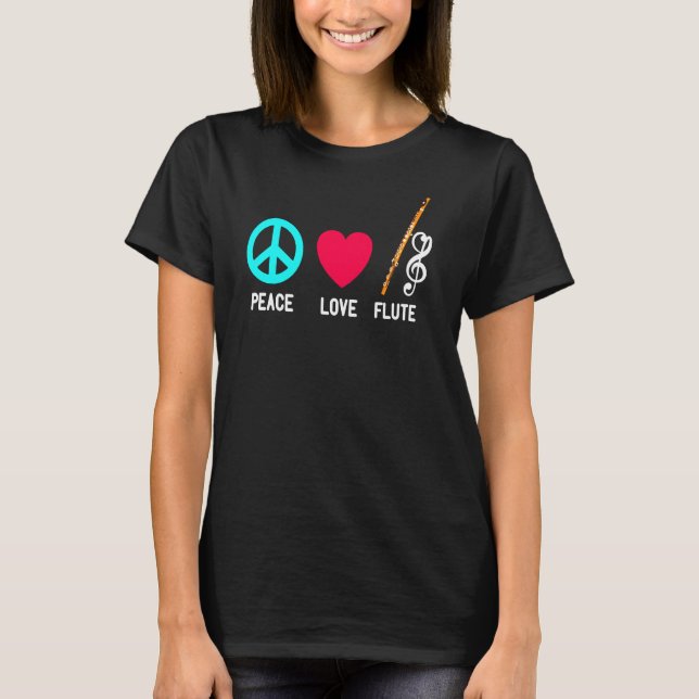 Peace Kärlek Flute Player Music Retro Marching Ban T Shirt (Framsida)