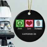 Peace Kärlek Forensics Julgransprydnad Keramik<br><div class="desc">En coola för kriminalteknisk forskning är ett prydnadsämne för en vetenskapsman eller en expert på brottsplatsen som är besatt av sann brottslighet och löser mord på fodral. Den har fredstecken, hjärta och fingeravtryck. En söt gåva till en kriminallabbanalytiker eller tekniker som granskar bevis för att undersöka och lösa fodral. Beroende...</div>