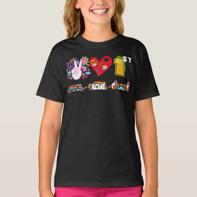 Peace Kärlek, första Klass, Back to school T Shirt (Framsida)