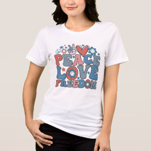 PEACE KÄRLEK FREEDOM Retro Groovy Patriotic T Shirt