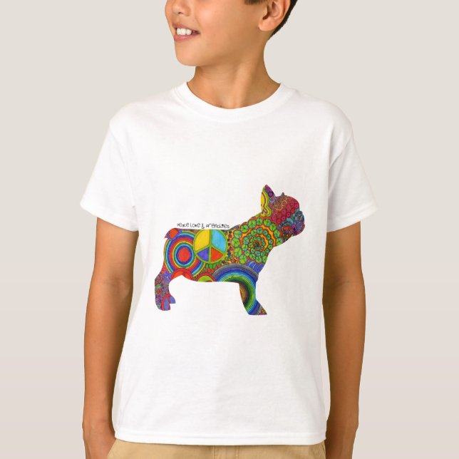 "Peace Kärlek & Frenchies", pop Art Kids Tee (Framsida)
