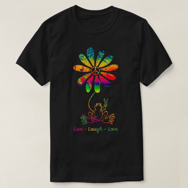 Peace Kärlek Frog Hippie Flower Daisy Gift T Shirt (Design framsida)