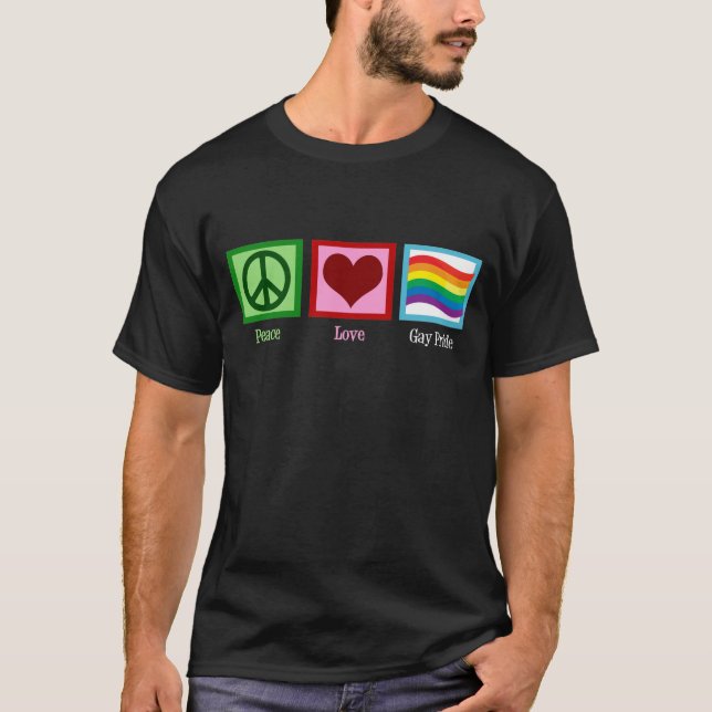 Peace Kärlek Gay pride Parad Regbow Flagga T Shirt (Framsida)