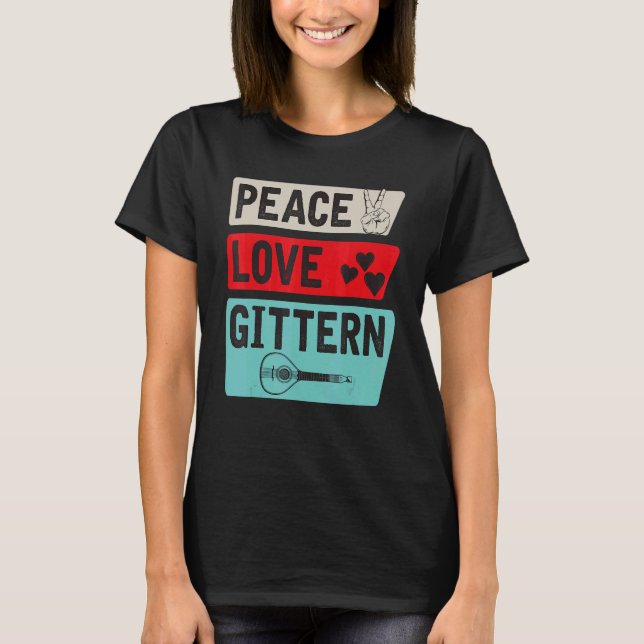 Peace Kärlek Gittern Musical Instrument Gittern Pl T Shirt (Framsida)