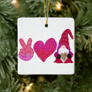 Peace Kärlek Gnome Alla hjärtans dag Sublicering Julgransprydnad Keramik