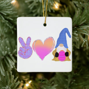 Peace Kärlek Gnome Cute Påsk Pastel-publicering Julgransprydnad Keramik