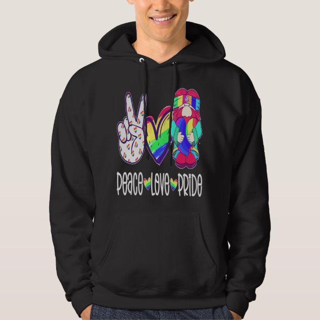 Peace Kärlek Gnome Peace Kärlek Gnomes heearts Dec Hoodie (Framsida)