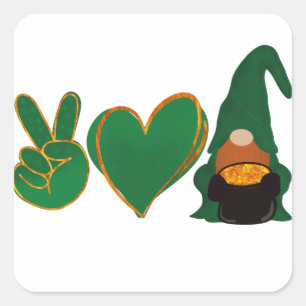 Peace Kärlek Gnome   St patrick's day Sublicering Fyrkantigt Klistermärke