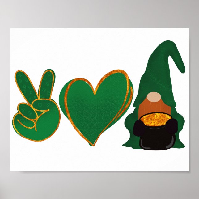 Peace Kärlek Gnome | St patrick's day Sublicering Poster (Framsidan)