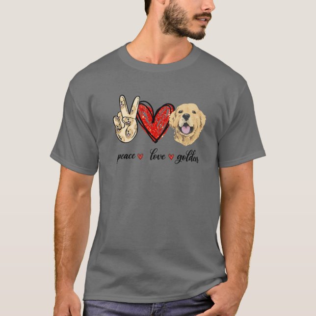 Peace Kärlek Golden Hund älskare Golden Retriever  T Shirt (Framsida)