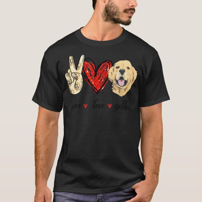 Peace Kärlek Golden Hund Golden Retriever Pappa Ma T Shirt (Framsida)