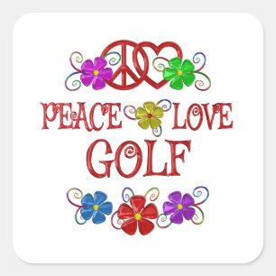 Peace Kärlek Golf Fyrkantigt Klistermärke