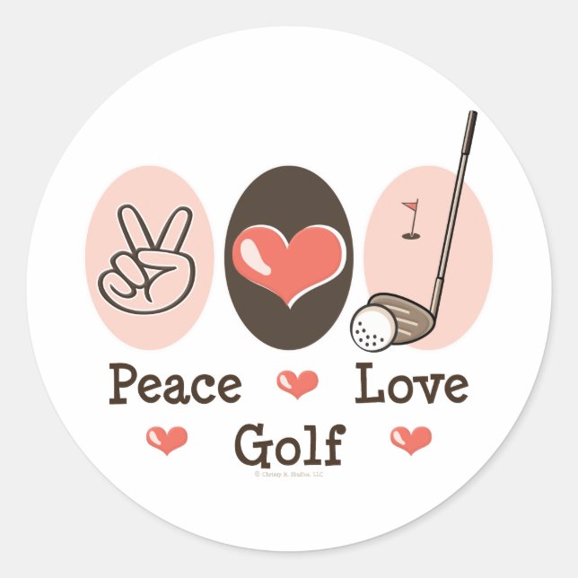 Peace Kärlek Golf Sticker Runt Klistermärke (Framsida)