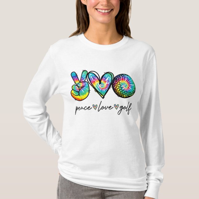 Peace Kärlek Golf Tie Dye Cute Golf Älskare T Shirt (Framsida)