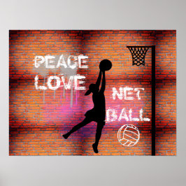 Peace Kärlek Graffiti Netball Quote Poster