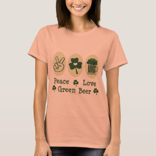 Peace Kärlek Grönt Beer Ringer Tee Shirt