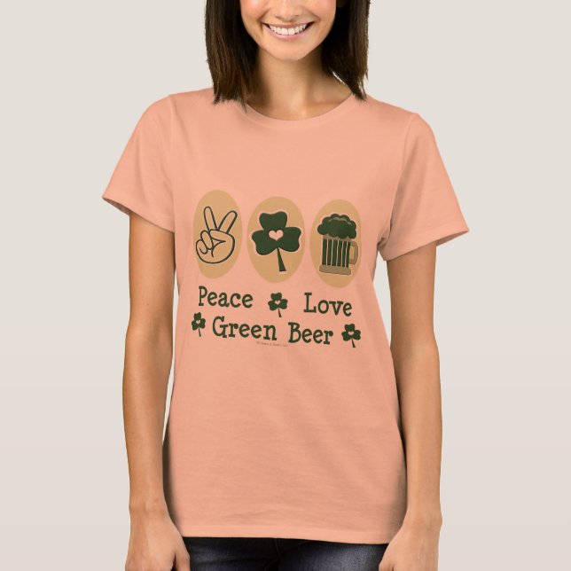 Peace Kärlek Grönt Beer Ringer Tee Shirt (Framsida)
