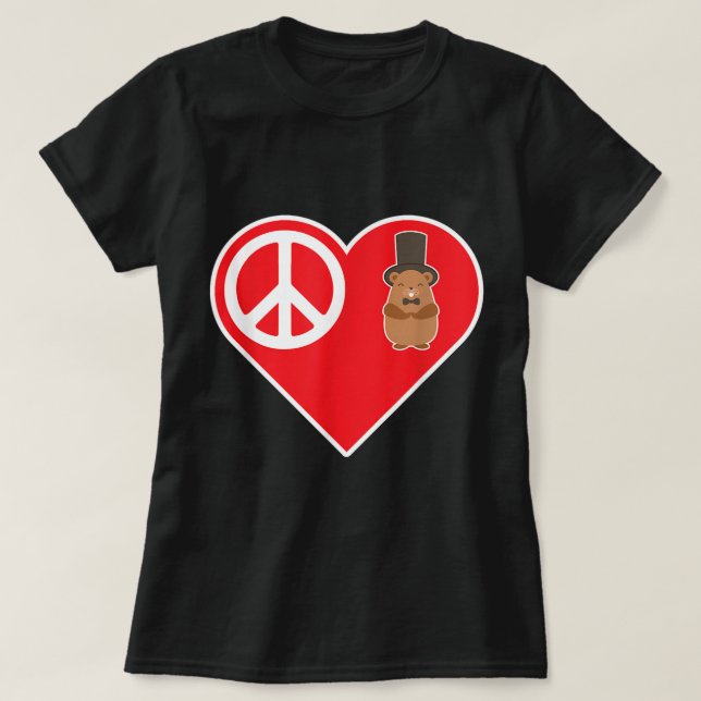 Peace Kärlek Groundhog med Top hat Funny Ground Ho T Shirt (Design framsida)