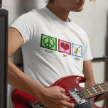 Peace Kärlek Guitar Tee Shirt<br><div class="desc">Ett fredstecken,  ett hjärta och en gitarr är en underbar gåva till någon i ett band.</div>