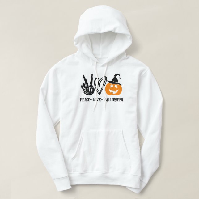 Peace Kärlek Halloween Shirt Funny Skeleton Hand P Hoodie (Design framsida)
