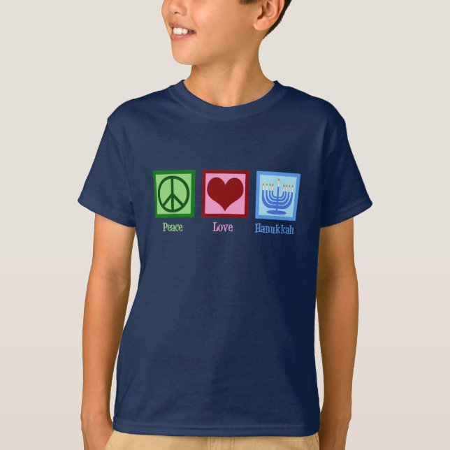 Peace Kärlek Hanukkah Cute Blue Kids Tee Shirt (Framsida)