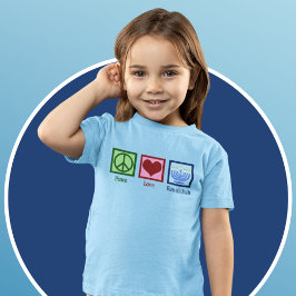 Peace Kärlek Hanukkah Cute Girl's Blue T Shirt