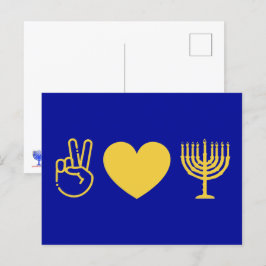 Peace Kärlek & Hanukkah | Guld Version Vykort