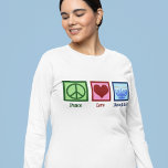 Peace Kärlek Hanukkah Kvinnors Långärmad T Shirt<br><div class="desc">Peace Kärlek Hanukkah långärmad t-shirt för en judisk kvinna som gillar att fira Chanukah. Ett söt fredstecken,  hjärta och en vacker menorah.</div>