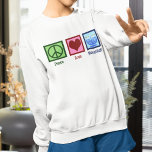 Peace Kärlek Hanukkah Kvinnors T Shirt<br><div class="desc">Fred Kärlek Hanukkah-kvinnans tröja till en judisk kvinna som gillar att fira Chanukah. Ett söt fredstecken,  hjärta och en vacker menorah.</div>
