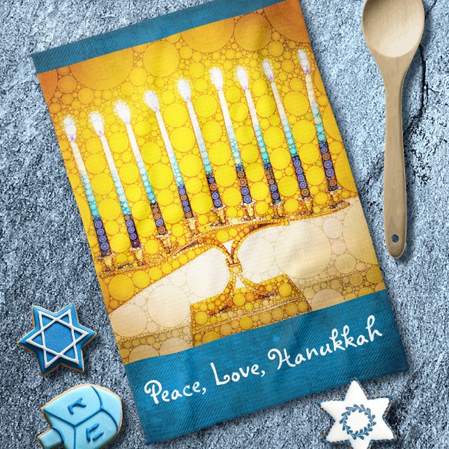 Peace Kärlek Hanukkah-skript Gult Guld Menorah Kökshandduk (Skapare uppladdad)