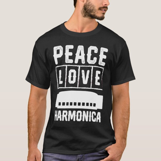 Peace Kärlek Harmonica T Shirt (Framsida)
