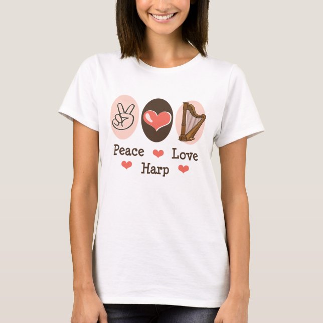 Peace Kärlek Harp Ringer T-shirt (Framsida)