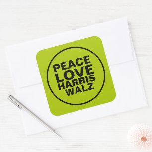 Peace KÄRLEK HARRIS WALZ Neon Grönt Fyrkantigt Klistermärke