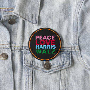 Peace KÄRLEK HARRIS WALZ Rosa Red Blue Round Knapp