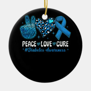 Peace Kärlek Heart Cure Grått Blue Ribbon Diabetes Julgransprydnad Keramik