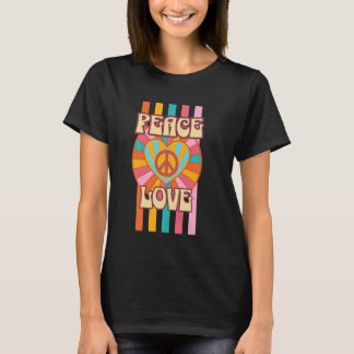 Peace Kärlek Heart Retro 70s 80-tal Hippie Costume T Shirt