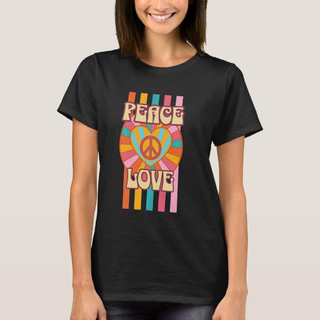 Peace Kärlek Heart Retro 70s 80-tal Hippie Costume T Shirt (Framsida)