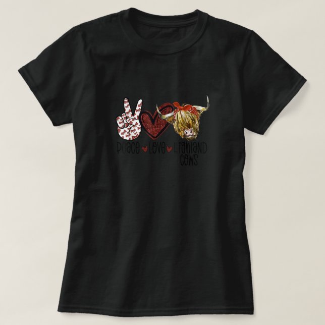 Peace Kärlek Highland Cows Cattle Scottish Cow Ban T Shirt (Design framsida)