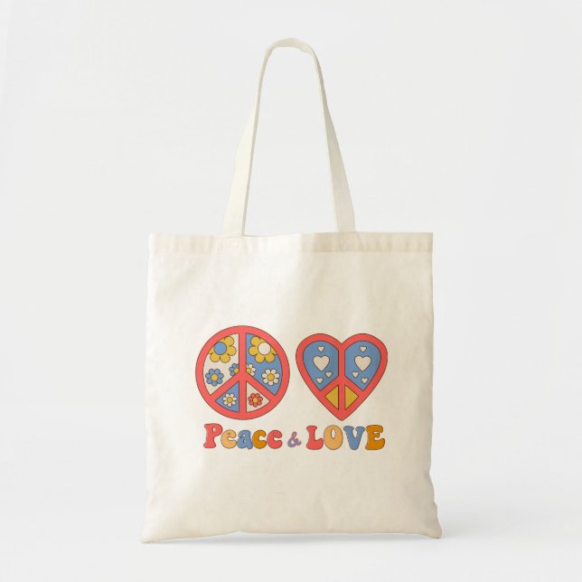 PEACE & KÄRLEK HIPPIE TOTE TYGKASSE (Framsidan)