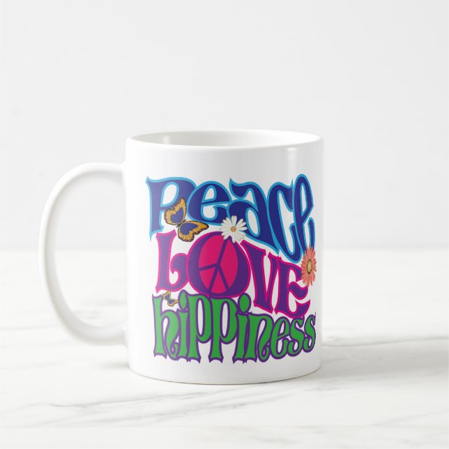 Peace Kärlek Hippieness 11oz Kaffemugg (Vänster)