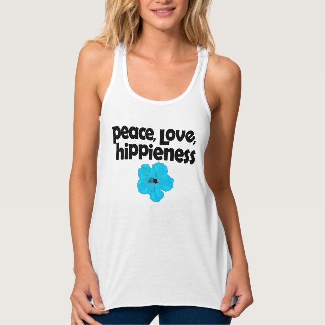 Peace Kärlek HiSieness Blue Hibiscus Linne Med Racerback (Framsida)