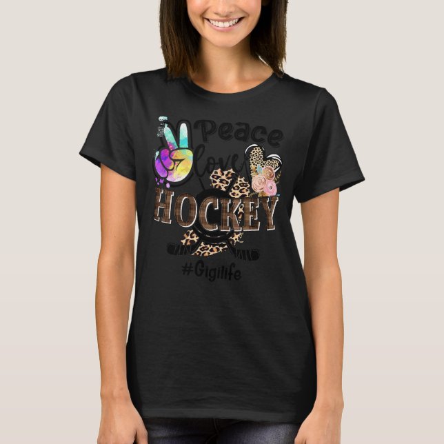 Peace Kärlek Hockey Gigi Life Mamma Grandma Leopar T Shirt (Framsida)
